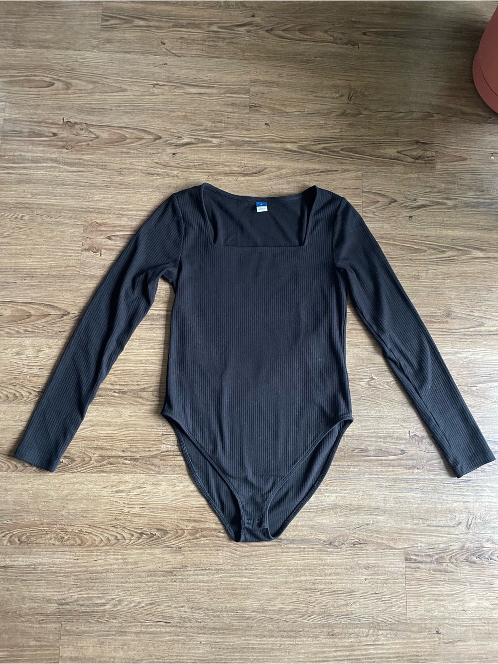 Old Navy Black Ribbed Long-Sleeve Square-Neck Bodysuit